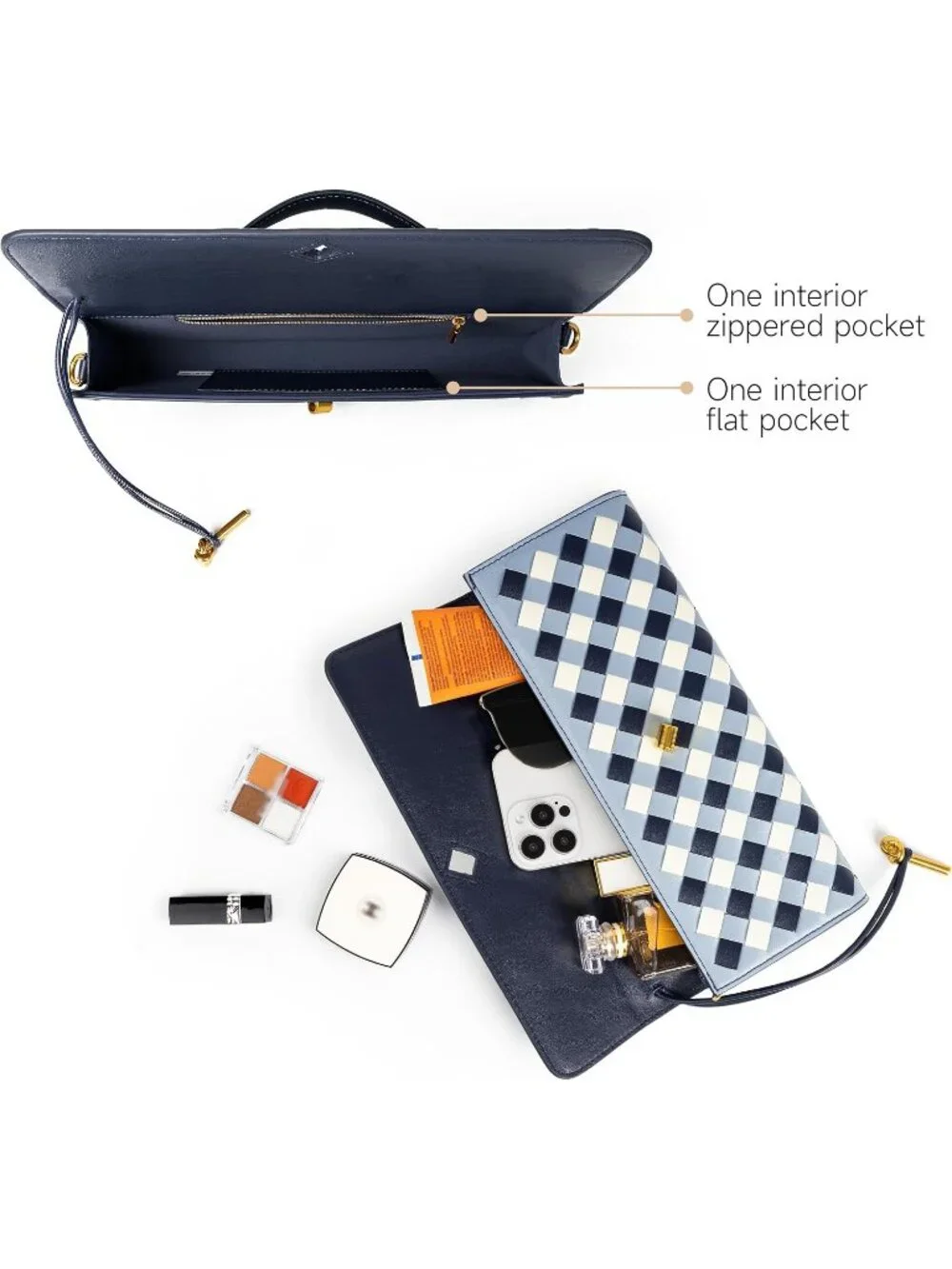 Women Mixed Sky Woven Vegan Leather Clutch Purse Formal Evening Crossbody Bag